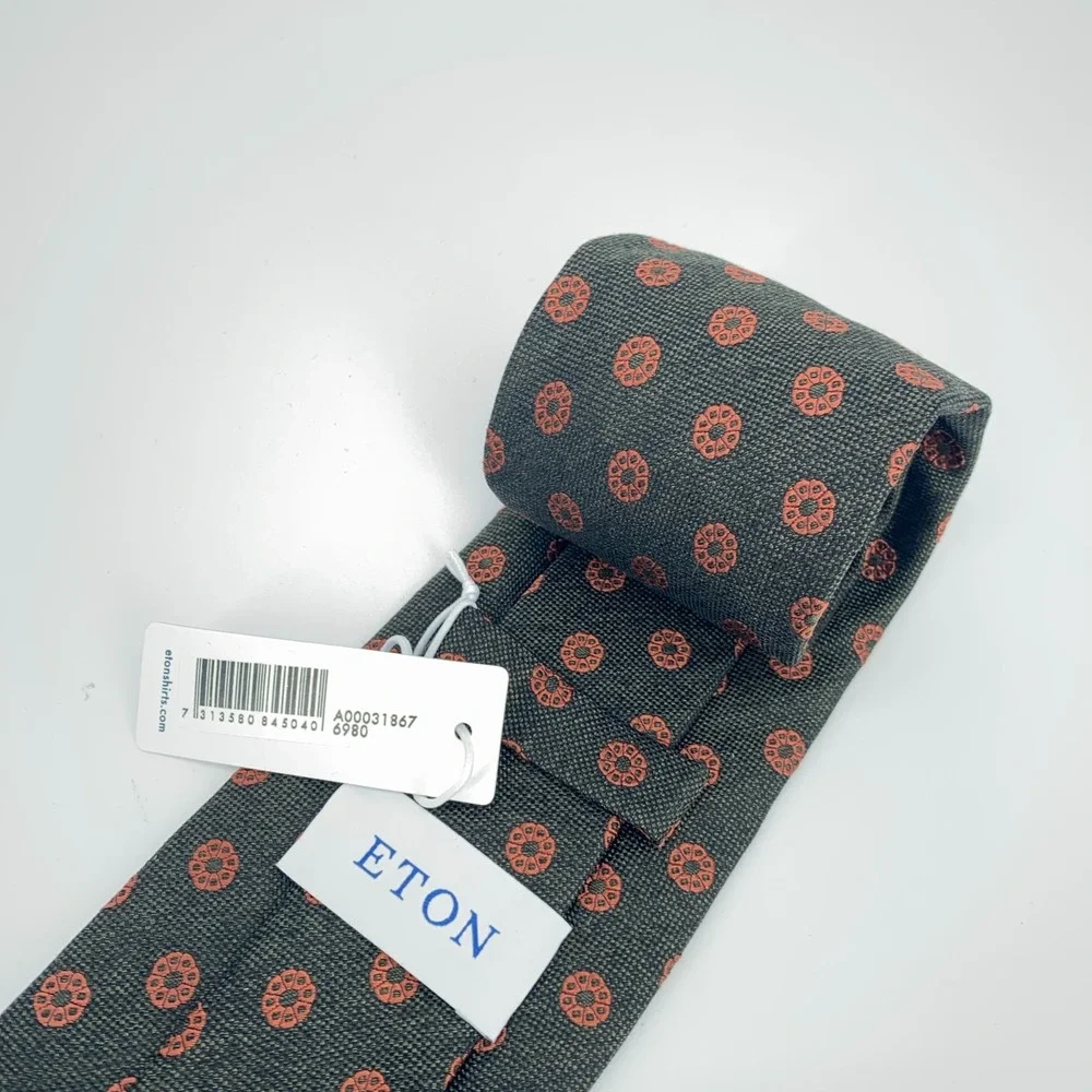 Eton Tie Mens One Size Green Orange Floral‎ Silk Classic Necktie Italy Made NWT